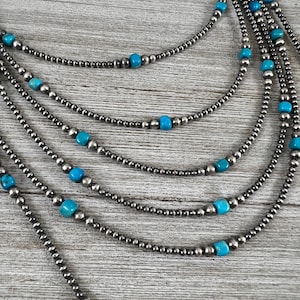 Turquoise with 3mm - 5mm graduated Sterling Silver Bead Necklace, Oxidized Silver, Classic Western Jewelry, small beads, Southwest Pearls