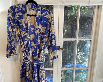 Handblockdruck-Baumwollkimono-Roben, Kimono mit Blumendruck, weicher und bequemer Bademäntel, Wickelkleid, Hausmantel Robe