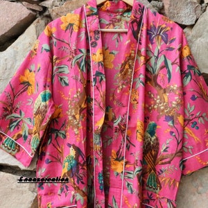 Cotton Kimono Robe Dressing Gown, Block Print Bridesmaid Robe, Summer Nightwear, One Size