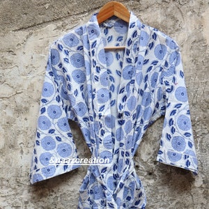 Block print robes, bridesmaid kimono robe, floral kimono, Beautiful bridal kimono, Indian floral gown, Indian floral robe, printed organic