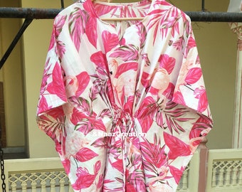 Caftán de algodón floral: vestido largo indio, pareo playero