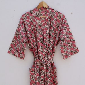 Christmas Gift-Cotton Kimono Robes for Women Indian Dressing Gown Unisex Floral Block print Beach Cover ups Bridesmaid Gifts