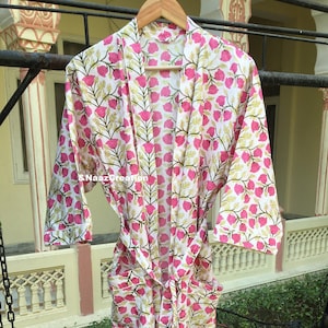 Cotton kimono Robes, Floral Print Kimono,Soft and comfortable Bath robes,House Coat Robe light weight Robe Bath Dressing Gown/Christmas Gift