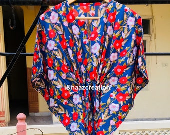Caftán de algodón floral: vestido largo indio, pareo playero