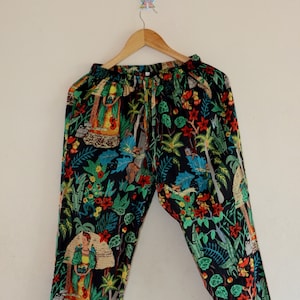 Black Frida kahlo Print Cotton Pants/ Women Lounge Pants/ Beach Pants/ Floral Trouser/ Boho Festival Pants/ Pajama Cotton Pant/ Harem Pants