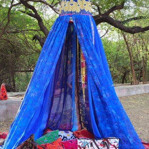 Assorted Garden Vintage Sari Canopy - boho hanging tent bohemian wedding backdrop |meditation space floor seating area hippie glamping.