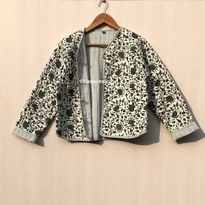 Cotton Women's Quilted Jacket Block Printed Boho Style Quilted Handmade Jackets, Coat Holidays Gifts Button Closer Jacket for Women Gifts