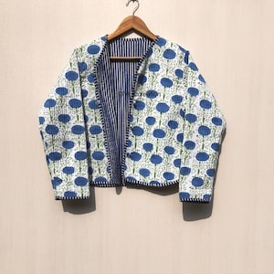 Block Printed Cotton Quilted Jacket: Boho Handmade Women&#39;s Coat