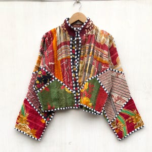 Patchwork Quilt Multi Colored Jacket, Women’s Free Size Jacket