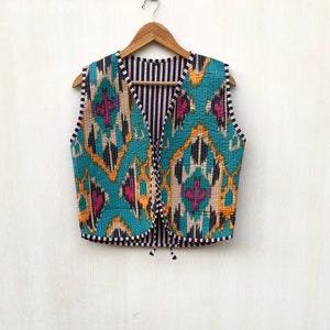 Handmade Cotton Quilted Kimono Jacket: Boho Block Print Vest