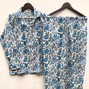 Floral Hand Block Print Cotton Pajama Set: Indian Night Suit