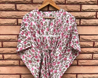 Caftán de algodón con estampado floral: vestido playero ligero para verano