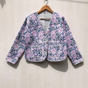 Block Printed Quilted Jacket: Handmade Boho Women&#39;s Coat