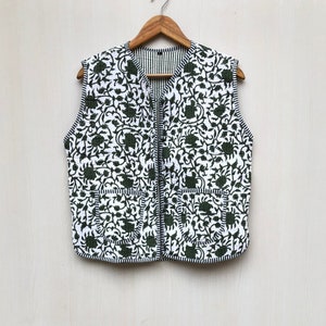 Handmade Block Print Quilted Cotton Vest: Boho Kimono Jacket