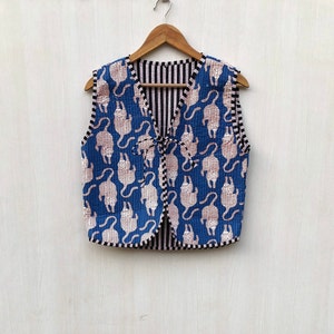 Handmade Quilted Kimono Jacket: Block Print Boho Vest