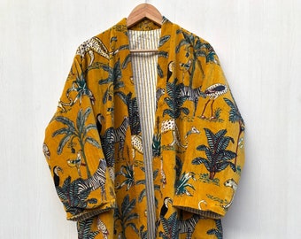 Tessuto Banyan in velluto di uccelli Kimono Abito in velluto di cotone Abito lungo da damigella d'onore Taglia unica Abito Kimono stampato, Regalo per la moglie, Articolo in velluto