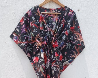 Vogel Print indischer Baumwolle Kaftan, lange Baumwolle Kaftan Kleid, Maxi-Kleid, Kaftan für Frauen, Baumwolle Nachtwäsche, Geschenke für sie