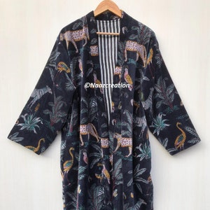 Handmade Jungle Print Velvet Kimono Robe: Cotton Blend, One Size