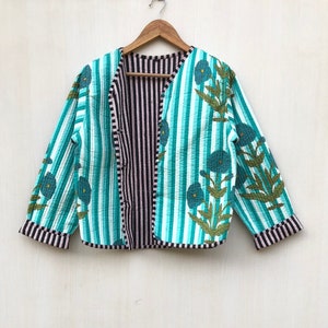 Handmade Women&#39;s Cotton Quilted Jacket Block Printed Boho Style Quilted Jackets, Coat Holidays Gifts Button Closer Jacket for Women Gifts
