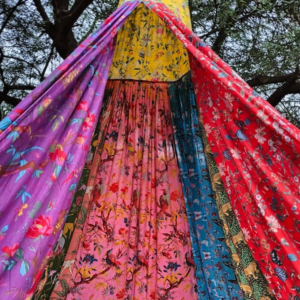 Assorted Boho Cotton Canopy: Vintage Sari Tent for Glamping or Meditation