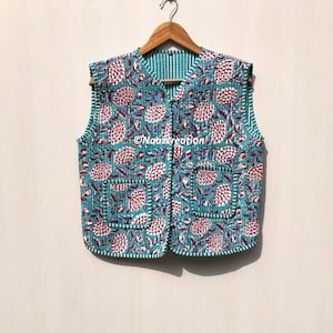 Hand Block cotton floral Jackets, Indian Cotton Handmade Jacket Coat, Bohemian Style Jacket, Unisex Short Quilted jacket Gift for her.