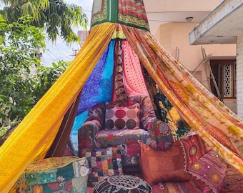 Assorted Garden canopy Saree Canopy - boho hanging tent bohemian wedding backdrop |meditation space -floor seating area | hippie glamping.
