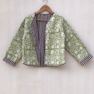 Women&#39;s Cotton Quilted Jacket Block Printed Boho Style Quilted Handmade Jackets, Coat Holidays Gifts Button Closer Jacket for Women Gifts