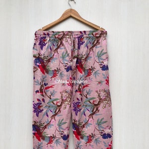Katoenen harembroek met vogelprint: boho loungebroek