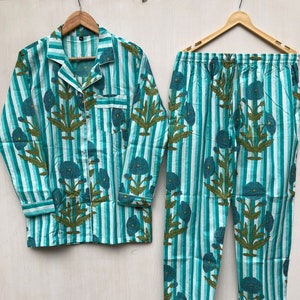 Floral Stripe Cotton Pajama Set: Handmade Indian PJs