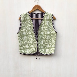Handmade Indian Quilted Vest: Block Print Kimono Jacket