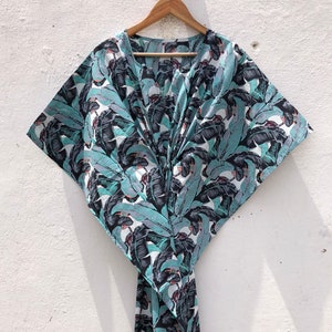 Banana Leaf Indian Hand Block Print cotton  Kaftan/Kaftan Dress/Dressing Gown/Women Night Dress/Bikini Cover Up
