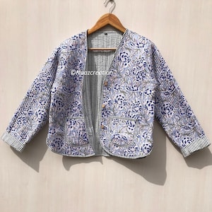 Block Printed Quilted Jacket: Handmade Boho Cotton Coat