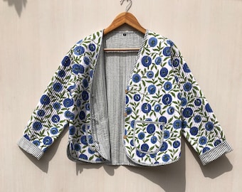 New style Women's Quilted Jacket Block Printed Boho Style Quilted Handmade Jackets, Coat Holidays Gifts Button Closer Jacket for Women Gifts