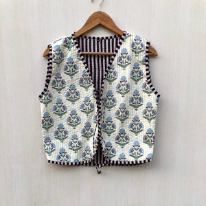 Handmade Block Print Quilted Kimono Jacket: Boho Women&#39;s Wear