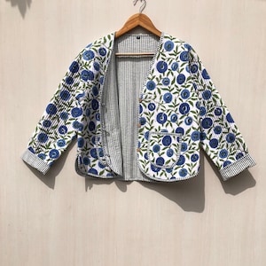 Block Printed Quilted Jacket: Handmade Boho Women&#39;s Coat