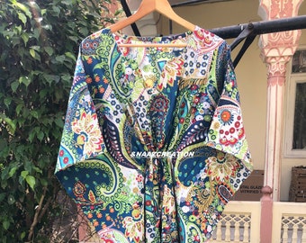 Floral Hand Block Print Cotton Kaftan: Lightweight Summer Dress
