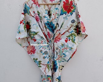Caftán de algodón con estampado floral: camisón ligero para playa