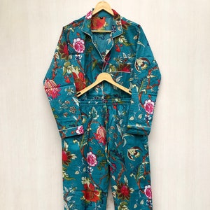 Floral Print Cotton Pajama Set: Handmade Indian Night Suit