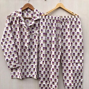 Hand Block Print Cotton Pajama Set: Floral Indian Night Suit