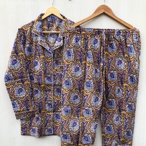 Block Print Cotton Pajama Set: Floral Indian Night Suit