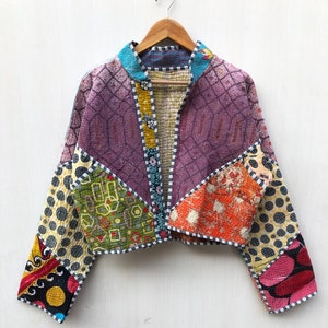 Handmade Kantha Quilt Jacket: Bohemian Reversible Short Coat