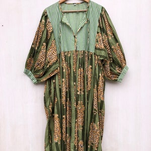 Tiger Stripes Tiger Midi Dress, Mini Dress, Long Block Print Dress, Deep Neck with string closer Gift for her.
