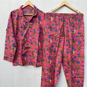 Floral Animal Print Cotton Pajamas Set: Indian Night Suit