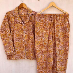 Hand Block Print Cotton Pajama Set: Floral Indian Night Suit