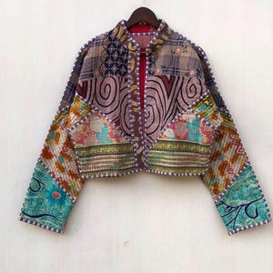 Handmade Vintage Kantha Quilt Jacket: Reversible Bohemian Hippie Coat