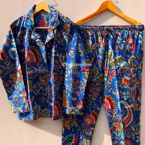 Floral Cotton Pajama Set: Hand Block Print Indian Night Suit