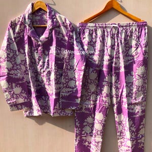 Hand Block Print Cotton Pajama Set: Floral Indian Night Suit