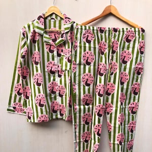 Hand Block Print Pajama Set: Floral Cotton Night Suit