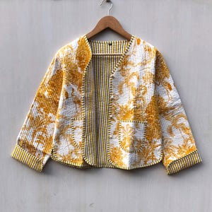 Handmade Cotton Quilted Kimono Jacket: Block Print Boho Coat