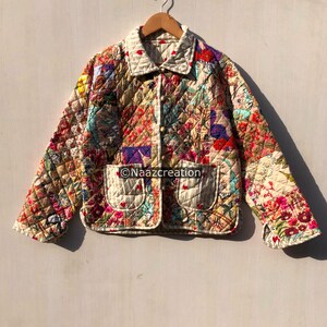 Handcrafted Cotton Quilted Patchwork Jacket, Boho Floral Reversible Kimono Style Coat